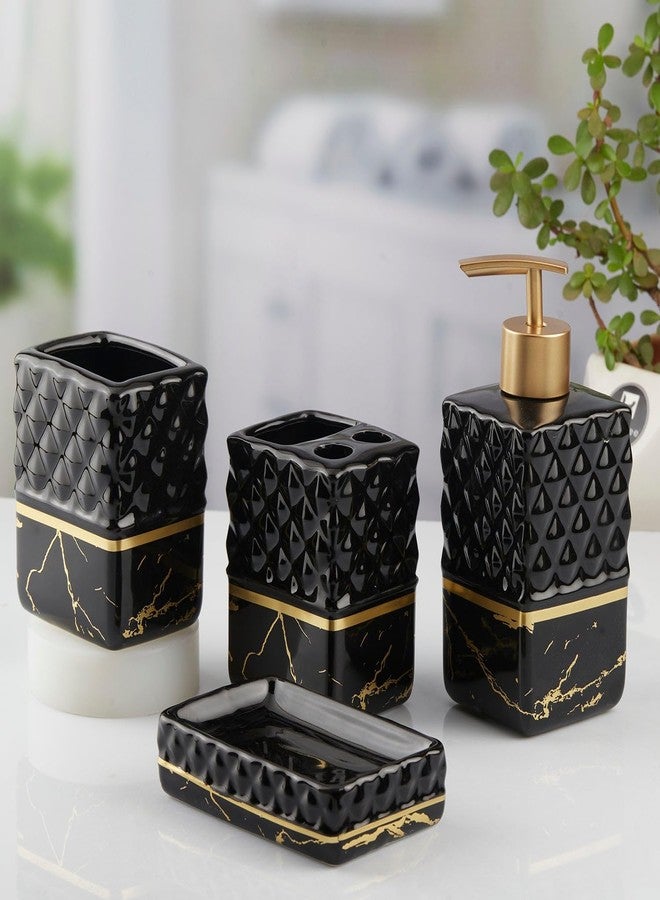 Kookee Ceramic Bathroom Accessories Set of 4, Modern Bath Set with Liquid handwash Soap Dispenser and Toothbrush Holder, Luxury Gift Accessory for Home, Black/Gold (10097) - Image 3